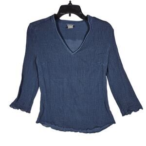 Ann Taylor Blue 3/4 Sleeve Crinkle Crepe Blouse Womens size 10 Office Career